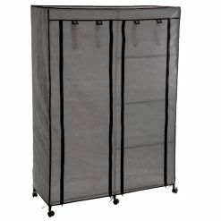 Armoire De Rangement 4 étagères Et 1 Penderie Gris En Tissu
