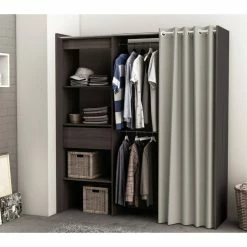 Demeyere Armoire/Placard Extensible SEATTLE Avec Rideau Chêne Vulcano -Ledepot Soldes Magasin armoire placard extensible seattle avec rideau chene vulcano 3