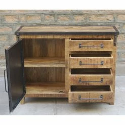 Buffet 1 Porte 4 Tiroirs Bois De Manguier Et Métal -Ledepot Soldes Magasin buffet 1 porte 4 tiroirs bois de manguier et metal 2