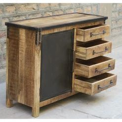 Buffet 1 Porte 4 Tiroirs Bois De Manguier Et Métal -Ledepot Soldes Magasin buffet 1 porte 4 tiroirs bois de manguier et metal 3