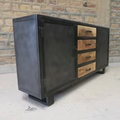 Buffet Métal Et Bois Jodhpur 2 Portes 4 Tiroirs -Ledepot Soldes Magasin buffet metal et bois jodhpur 2 portes 4 tiroirs 2