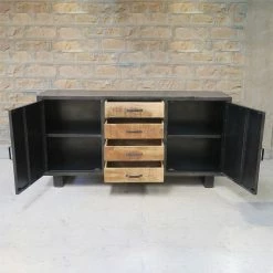 Buffet Métal Et Bois Jodhpur 2 Portes 4 Tiroirs -Ledepot Soldes Magasin buffet metal et bois jodhpur 2 portes 4 tiroirs 3