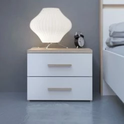 Demeyere Chevet 2 Tiroirs Blanc Et Naturel Lena -Ledepot Soldes Magasin chevet 2 tiroirs blanc et naturel lena 2