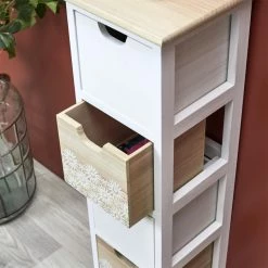 Chiffonnier 4 Tiroirs Chic Naturel Et Blanc -Ledepot Soldes Magasin chiffonnier 4 tiroirs chic naturel et blanc 1 2