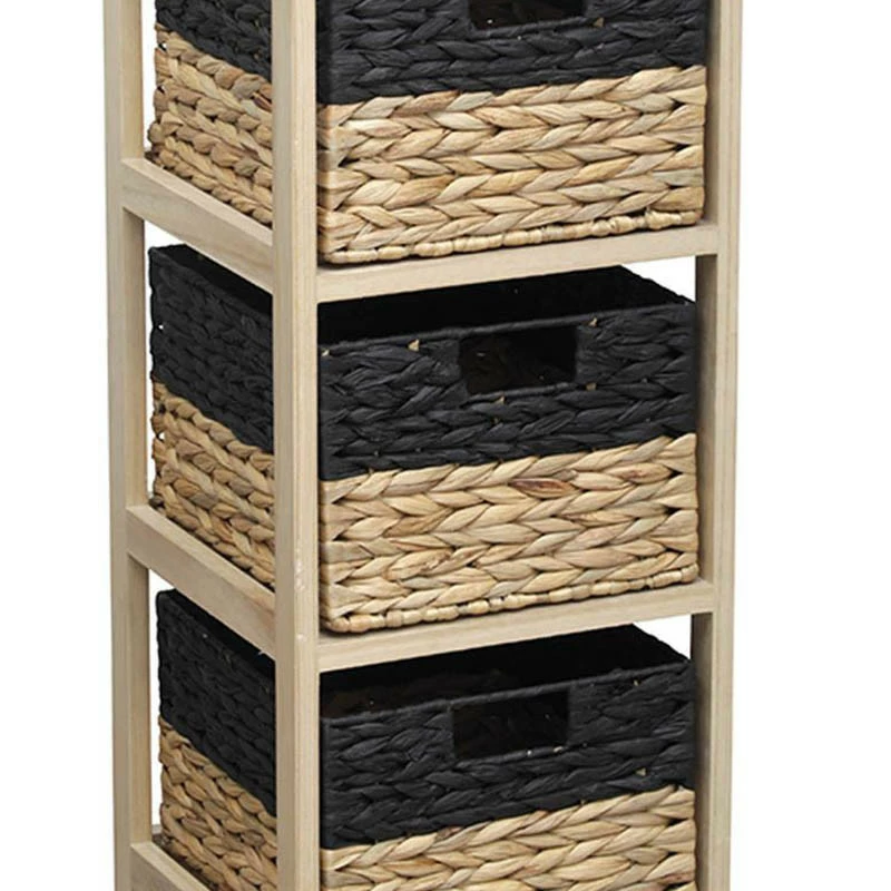 Chiffonnier En Bois 3 Paniers Jacinthe Naturel Et Noir 4 Chiffonnier En Bois 3 Paniers Jacinthe Naturel Et Noir – Image 2