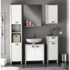 Demeyere Colonne 2 Portes HONOLULU Blanc/chêne Champagne -Ledepot Soldes Magasin colonne 2 portes honolulu blanc chene champagne 3