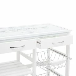 ATMOSPHERA Desserte De Cuisine Verre Blanc Modèle GUSTAF -Ledepot Soldes Magasin desserte de cuisine verre blanc modele gustaf 2