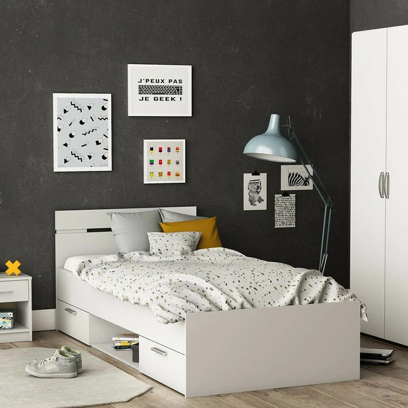 Demeyere Lit 1 Place 90x200 2 Tiroirs Blanc Michigan 4 Demeyere Lit 1 Place 90x200 2 Tiroirs Blanc Michigan – Image 2