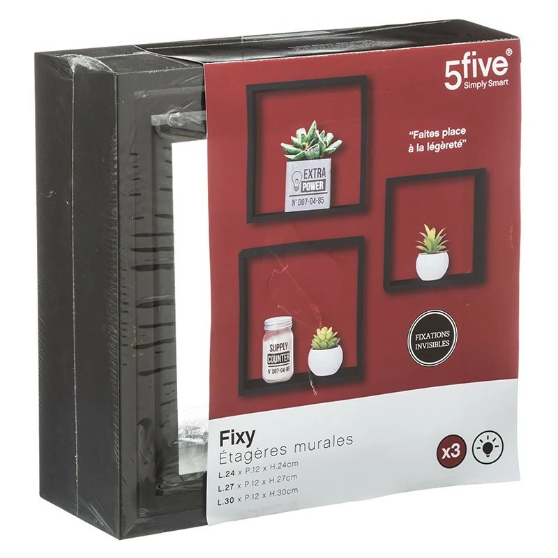 Lot De 3 étagères Murales Coloris Noir 5Five – Image 2