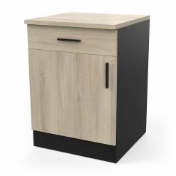 Demeyere Meuble Bas 1 Tiroir 1 Porte 60 Cm Origan Noir Et Bois