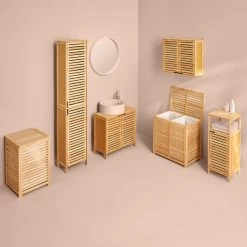 Meuble Bas Salle Bain 1 Porte 1 Niche Bambou Sicela -Ledepot Soldes Magasin meuble bas salle bain 1 porte 1 niche bambou sicela 1