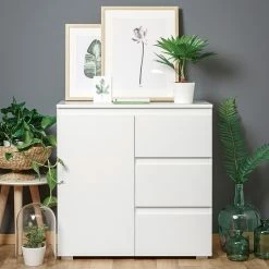 Meuble De Rangement 1 Porte 3 Tiroirs Blanc -Ledepot Soldes Magasin meuble de rangement 1 porte 3 tiroirs blanc image 1 1