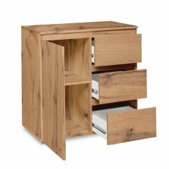 Meuble De Rangement 1 Porte 3 Tiroirs Naturel -Ledepot Soldes Magasin meuble de rangement 1 porte 3 tiroirs naturel image 2