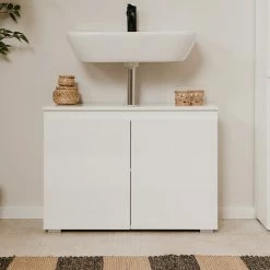 Meuble Sous Vasque 2 Portes Capetown Blanc -Ledepot Soldes Magasin meuble sous vasque 2 portes capetown blanc 3