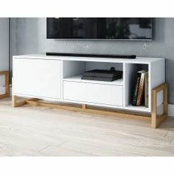 Meuble TV 2 Portes 2 Niches Oslo Blanc 15 Meuble TV 2 Portes 2 Niches Oslo Blanc -Ledepot Soldes Magasin meuble tv 2 portes 2 niches oslo blanc 4