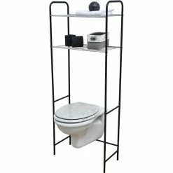 Meuble WC 2 Tablettes Pour Toilettes Noir Et Chrome -Ledepot Soldes Magasin meuble wc 2 tablettes pour toilettes noir chrome 1