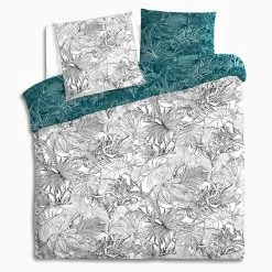 Parure De Lit Jungle Blanc/bleu Canard 240x220 Atmosphera -Ledepot Soldes Magasin parure de lit jungle blanc bleu canard 240x220 atmosphera 1