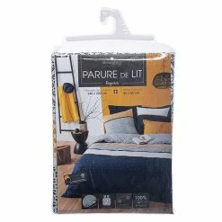 Parure De Lit Rayures Bleu/blanc/moutarde 240x220 Atmosphera -Ledepot Soldes Magasin parure de lit rayures bleublancmoutarde 240x220 atmosphera 2