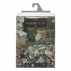 Parure De Lit Tropik Vert/blanc/moutarde 240x220 Atmosphera -Ledepot Soldes Magasin parure de lit tropik vertblancmoutarde 240x220 atmosphera 2