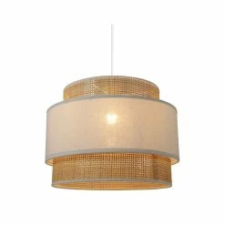 Suspension 3 Abat-jours Cannage Et Tissu Blanc Ostaria -Ledepot Soldes Magasin suspension 3 abat jours cannage et tissu blanc ostaria 3