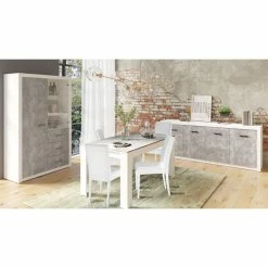 Table à Manger 160cm Blanc Et Gris Béton Gent -Ledepot Soldes Magasin table a manger 160cm blanc et gris beton gent 2