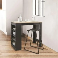 Table De Bar Avec étagères Et Plateau Bois -Ledepot Soldes Magasin table de bar avec etagere plateau bois 3