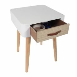 Table De Chevet Pieds Bois 1 Tiroir Blanc -Ledepot Soldes Magasin table de chevet pieds bois 1 tiroir blanc 4