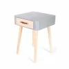 Table De Chevet Pieds Bois 1 Tiroir Gris