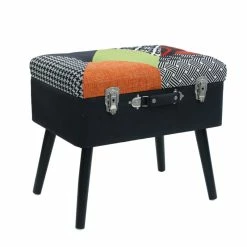 Tabouret Coffre Valise Patchwork Sur Pieds
