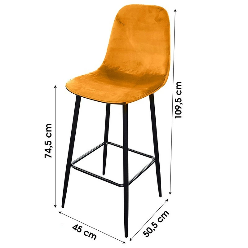 Tabouret De Bar En Velours Jaune Pieds Métal Inoui 4 Tabouret De Bar En Velours Jaune Pieds Métal Inoui – Image 2