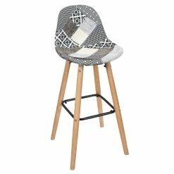 Tabouret De Bar Patchwork Gris Pieds Bois