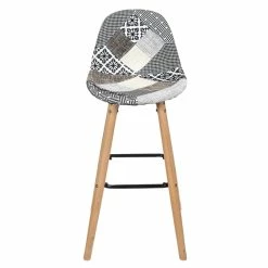 Tabouret De Bar Patchwork Gris Pieds Bois -Ledepot Soldes Magasin tabouret de bar patchwork gris pieds bois 3