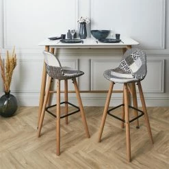 Tabouret De Bar Patchwork Gris Pieds Bois -Ledepot Soldes Magasin tabouret de bar patchwork gris pieds bois 4