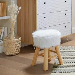 Tabouret Fourrure Blanc Atmosphera -Ledepot Soldes Magasin tabouret fourrure blanc atmosphera 3