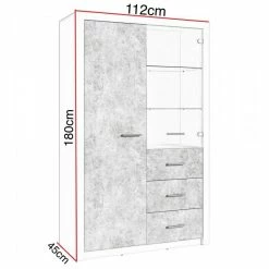 Vitrine 2 Portes Blanc Et Gris Béton Gent -Ledepot Soldes Magasin vitrine 2 portes blanc et gris beton gent 3