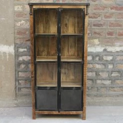 Vitrine 2 Portes Bois De Manguier Et Métal -Ledepot Soldes Magasin vitrine 2 portes bois de manguier et metal 1 2