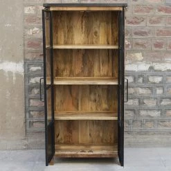 Vitrine 2 Portes Bois De Manguier Et Métal -Ledepot Soldes Magasin vitrine 2 portes bois de manguier et metal 1 3