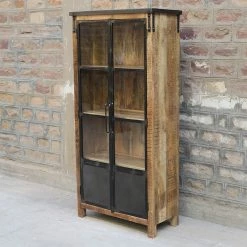 Vitrine 2 Portes Bois De Manguier Et Métal -Ledepot Soldes Magasin vitrine 2 portes bois de manguier et metal 1 5